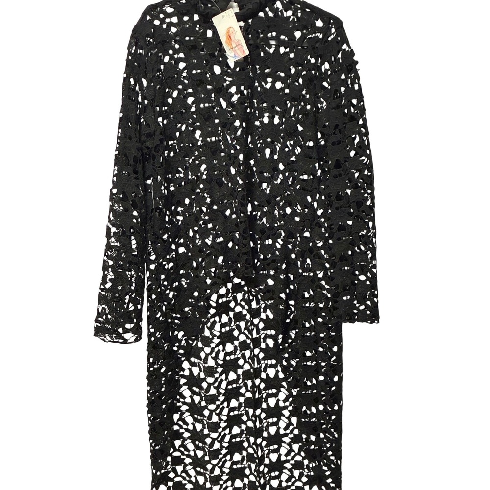 PRETTYGARDEN Womens Black Floral Lace Overlay Dress Mock Neck Long Sleeve XL NWT